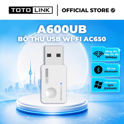 [Hoả Tốc] Bộ thu USB Wi-Fi Bluetooth Mini TOTOLINK A600UB - Chuẩn Wi-Fi 5 AC650 Bluetooth cho PC và laptop