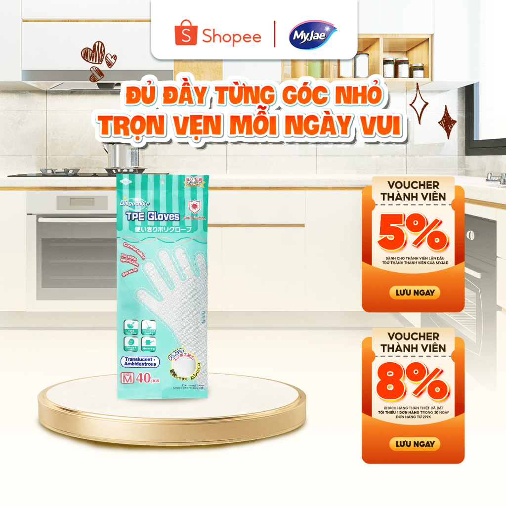 Găng tay kháng khuẩn TPE dùng một lần MyJae