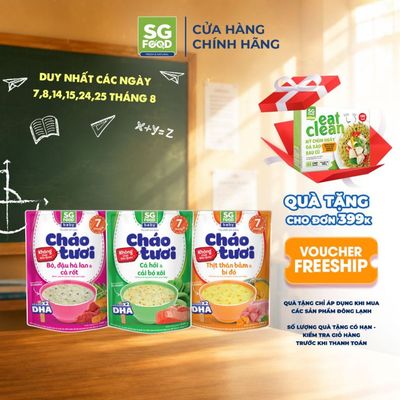 Lốc 33 BABY - 3 Cháo Tươi BABY Ăn Liền SG Food 240g (Thịt Bằm, Bò, Cá Hồi)
