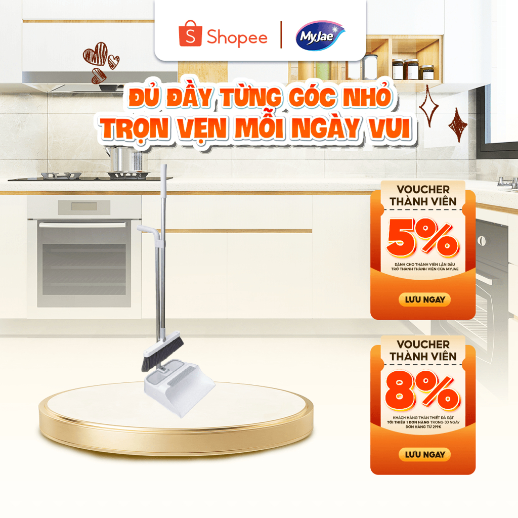 [Gấp Gọn Tiện Lợi] Bộ chổi quét nhà tiện lợi MyJae - Kèm đồ hốt rác