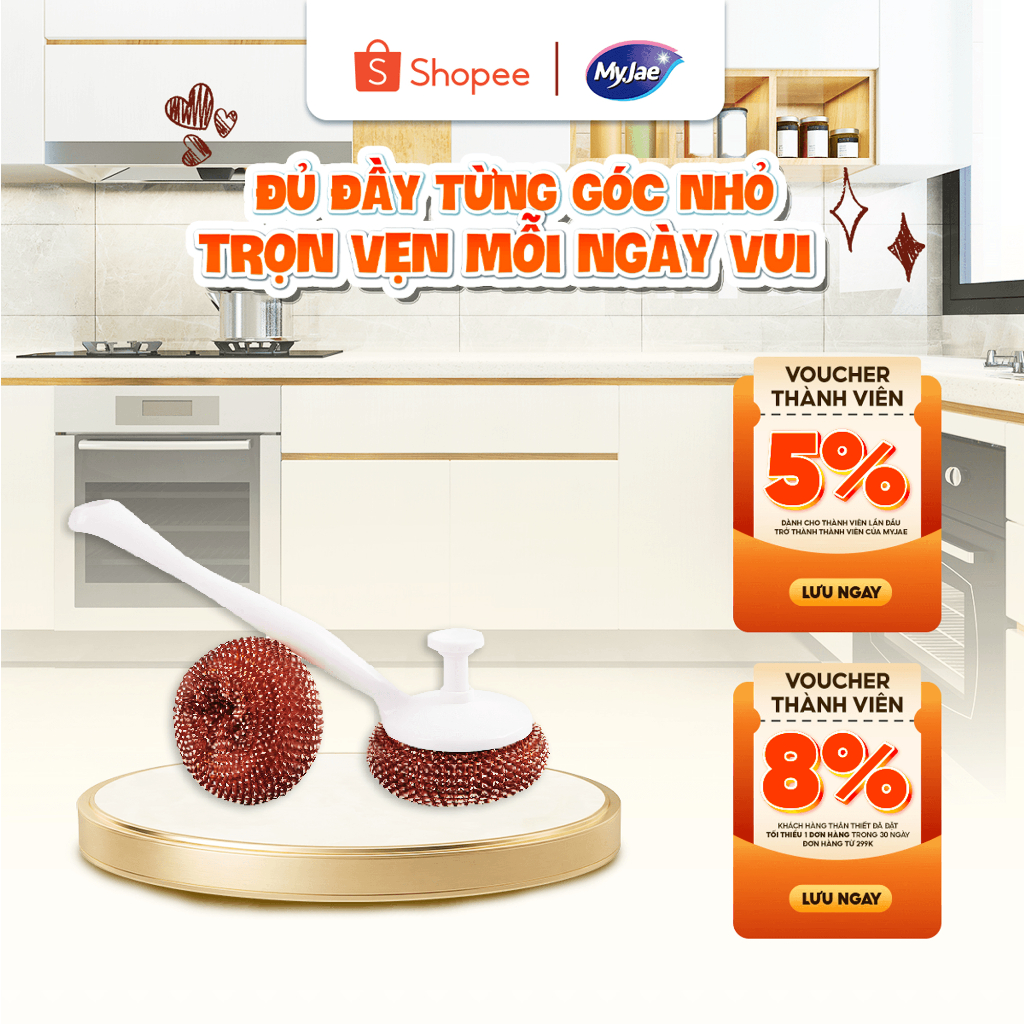 [Dài 24cm] Chổi Cọ Xoong Nồi Kèm 2 Miếng Cọ Nồi Đa Năng MyJae