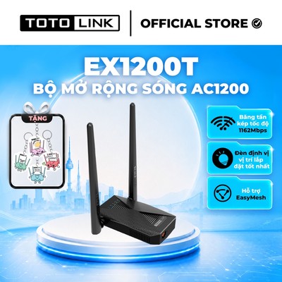 Bộ mở rộng sóng Wi-Fi TOTOLINK EX1200T-V2 băng tần kép chuẩn AC1200Mbps