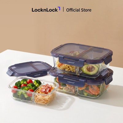 Hộp Bảo Quản Thủy Tinh Chịu Nhiệt Trong Suốt LocknLock Indigo 3 dung tích LNG - Màu Navy