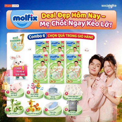 [LUCIE_CHỌN QUÀ TRONG GIỎ] Combo 6 Tã/bỉm quần Molfix Thiên nhiên Super Jumbo (CÓ MIX SIZE)sợi bông cotton, organic