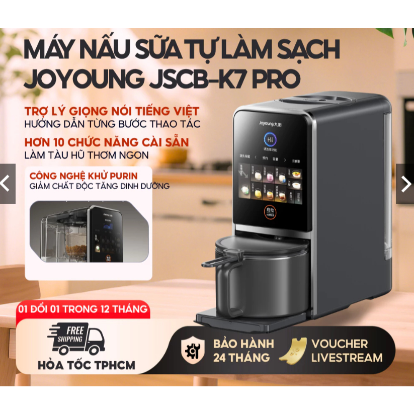 (Chính hãng Joyoung Máy nấu sữa hạt làm sạch tự động JSCB-K7 PRO có trợ lý giọng nói Tiếng Việt