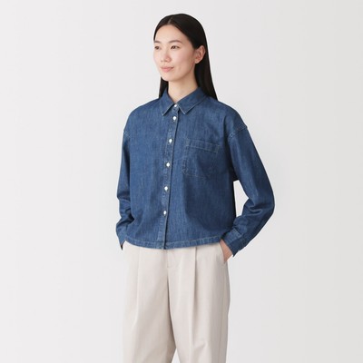 [26AW] MUJI Áo Sơ Mi Nữ Denim Dáng Ngắn Tay Dài