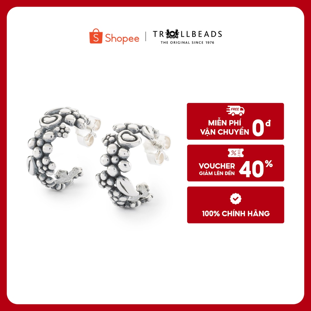 Trollbeads Bông tai bạc Love Garland Earrings