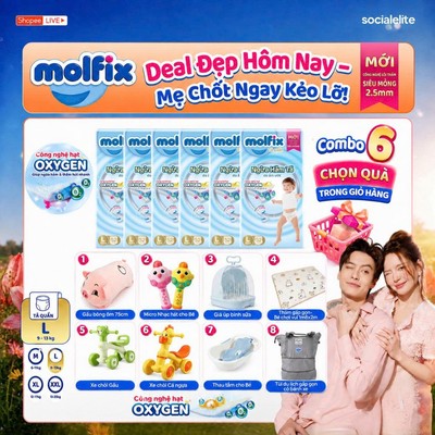[LUCIE_CHỌN QUÀ TRONG GIỎ] Combo 6 Tã/bỉm quần Oxy Super Jumbo Molfix (CÓ MIX SIZE) giúp Ngừa Hăm Tã đủ các size