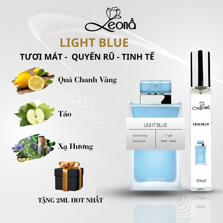 Nước Hoa Nữ Light Blue - Leona Parfum Chiết 10ml Hương Thơm Thoải Mái, Tươi Mát, Nữ Tính