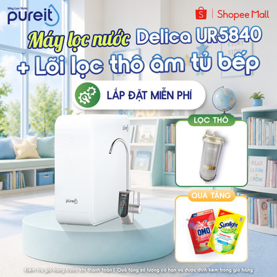 [LẮP ĐẶT 0Đ | COMBO MỚI] Máy lọc nước Pureit Delica UR5840 [18000L] + Lọc Thô Trong Suốt Âm Tủ Bếp