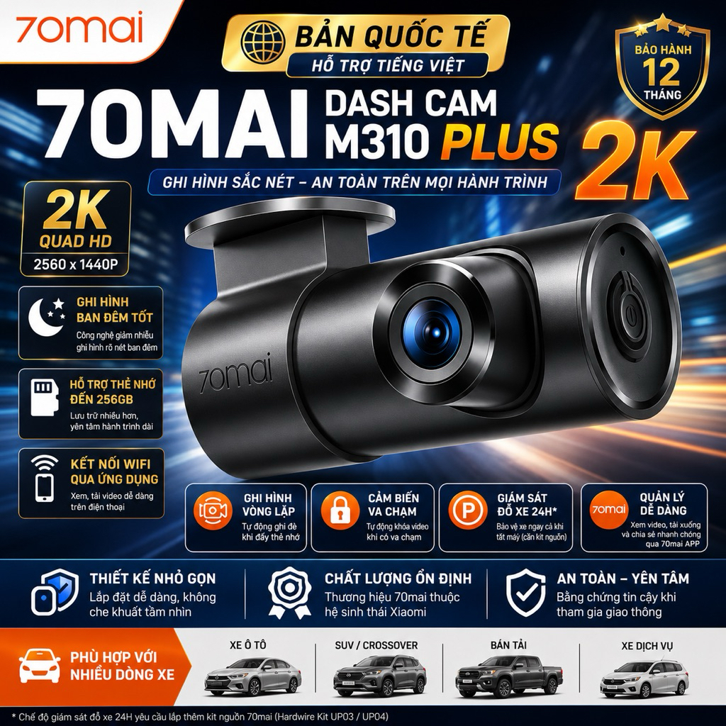 Camera Hành Trình 70mai M310 Plus 2K(Bản quốc Tế có tiếng việt)