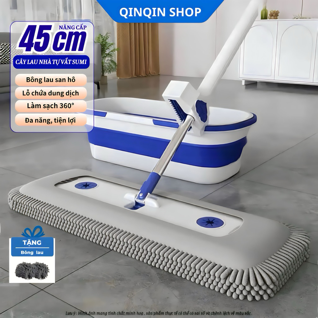 Bộ Cây Lau Nhà San Hô Tự Vắt SUMI 45cm, Lau  Đa Năng Xoay 360 Độ Tiện Dụng, Tặng Kèm Bông Lau-BSH1C