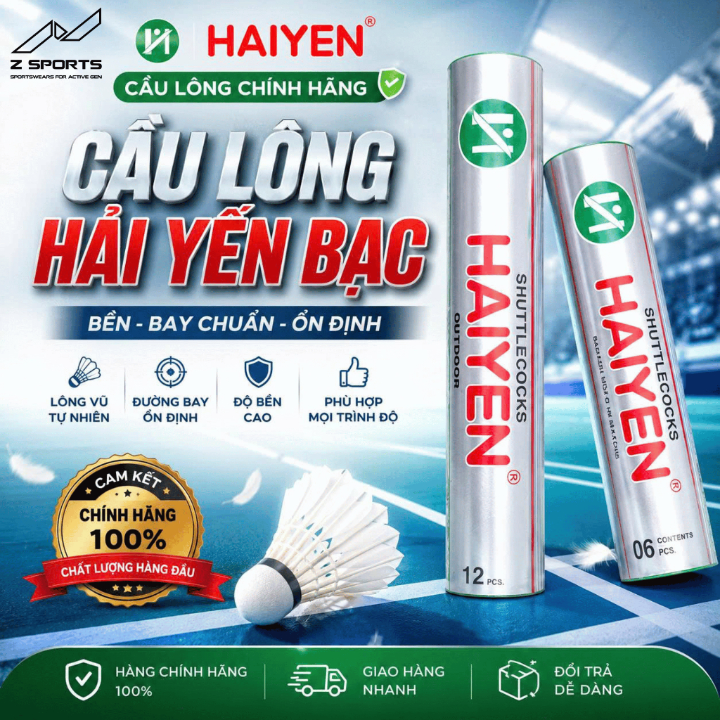 Quả cầu lông Hải Yến Bạc chính hãng chất lượng, ống cầu 12 quả, 6 quả