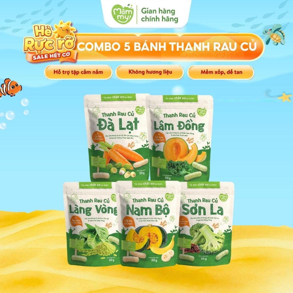 [60-90 NGÀY] Bánh Ăn Dặm Thanh Rau Củ Mămmy vị Cà Rốt HS, Khoai tím, Bông cải GL,Kale DL,Rau Bina dà