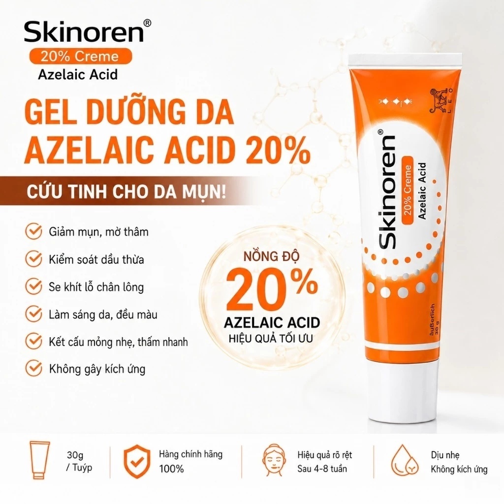 Skinoren Azelaic Acid 20% + Azclear 15% Cream - Kem Azelaic Acid Cho Da Mụn, Hỗ Trợ Mờ Thâm Sau Mụn,