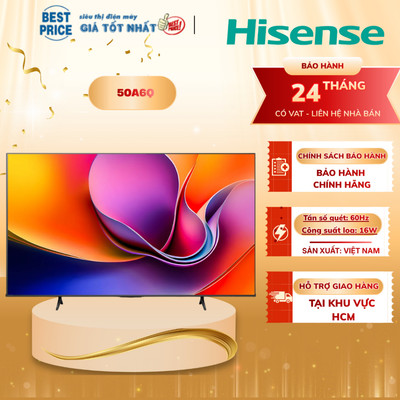50A6Q Smart Tivi Hisense 4K 50 inch model 2025 điều khiển giọng nói Tiếng Việt qua app Vidaa