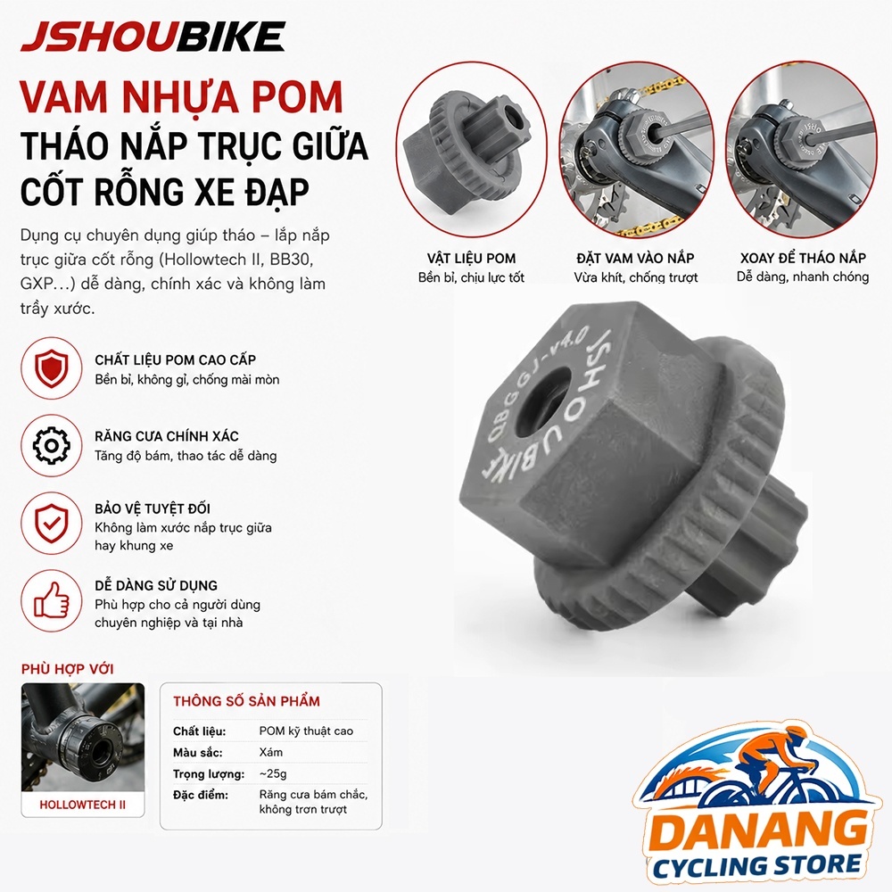 Vam Nhựa POM Tháo Nắp Trục Giữa Cốt Rỗng Xe Đạp JSHOUBIKE – Dụng Cụ Tháo BB Shimano Hollowtech II