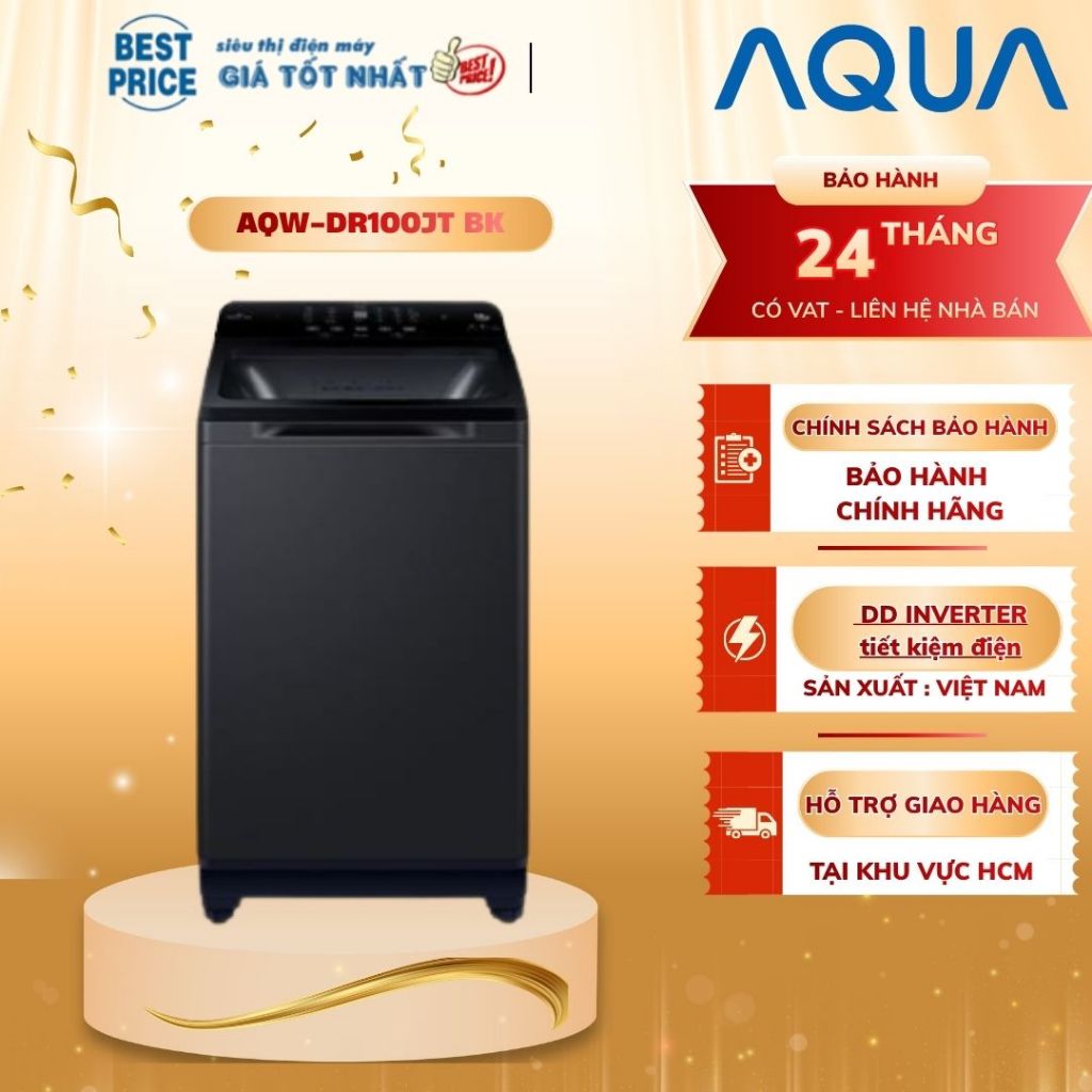 AQW-DR100JT(BK) Máy Giặt Aqua Inverter 10kg Lồng Đứng DD Motor, ABT Kháng Khuẩn, TurboX AQW-DR100JT