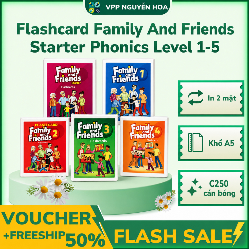 Flashcard Family And Friends Starter Phonics 1 2 3 4 5 Khổ A5 In 2 Mặt Thẻ Học Từ Vựng Tiếng Anh Giá