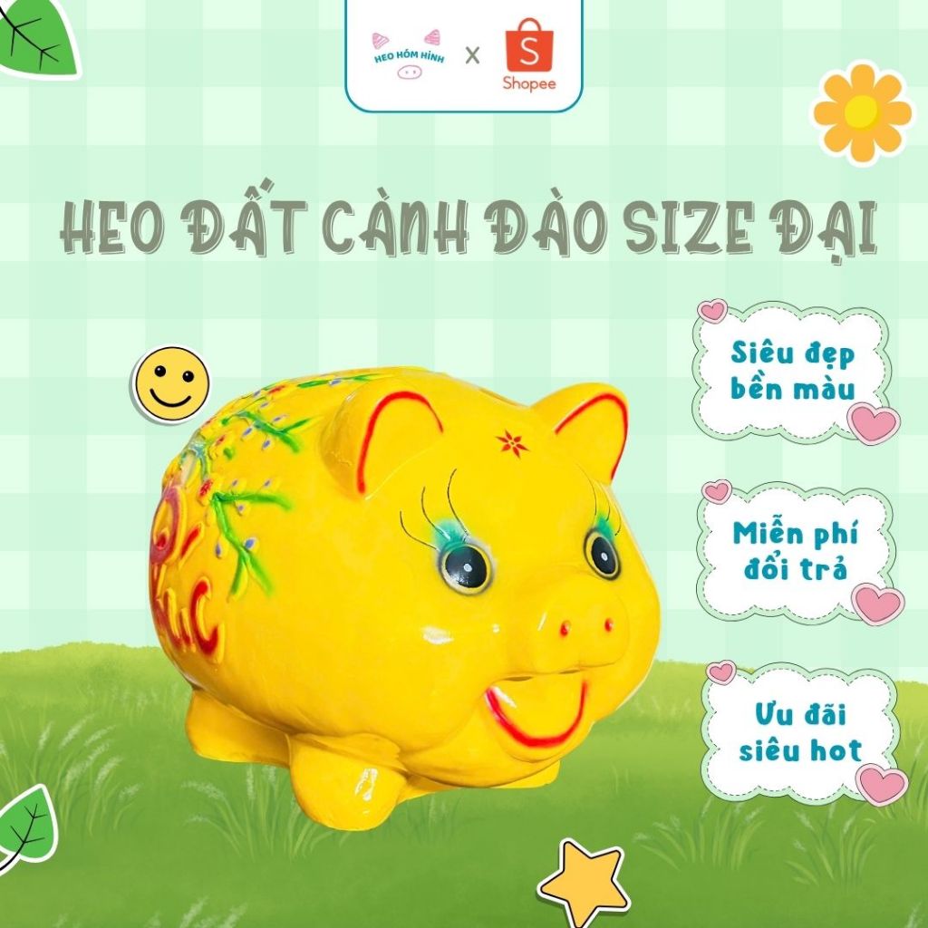 Heo đất/Lợn đất chữ PHÚC ,Size Khổng Lồ, Ống Tiết kiệm tiền, decor, quà tặng - HEO ĐẤT HÓM HỈNH