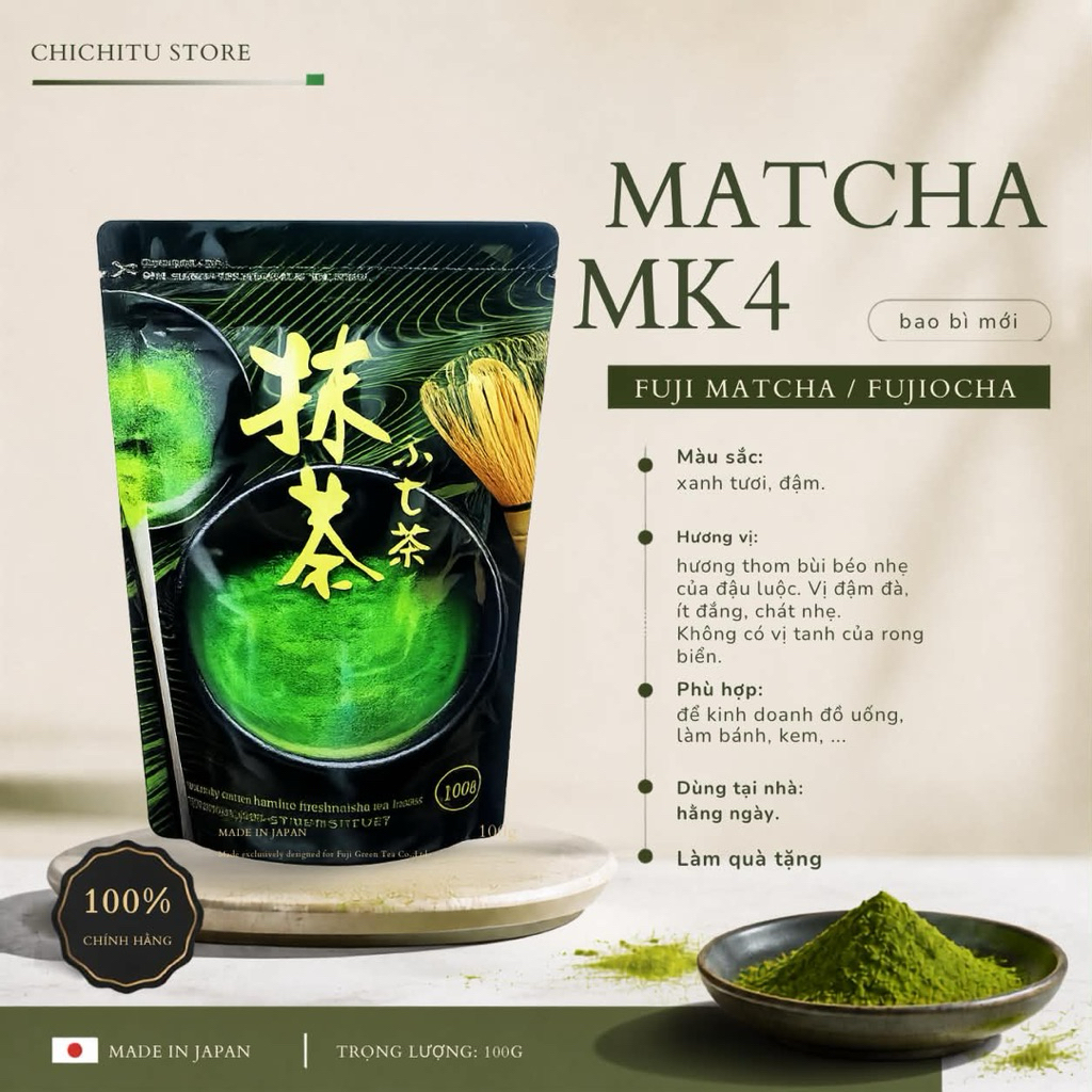 <Sẵn hàng> Bột matcha Fuji MK4 chiết lẻ - Chính hãng- Màu đẹp, trà đạo, pha chế latte - Đậm vị Umani