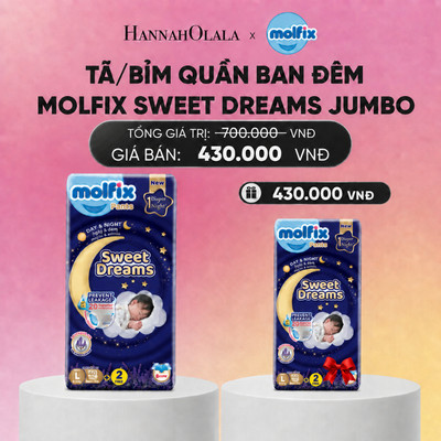 [HO 8.8 - MUA 1 TẶNG 1_KHÔNG HIỂN THỊ GIỎ] Tã quần ban đêm cho bé Molfix Sweet Dreams Jumbo CHỐNG TRÀN HIỆU QUẢ