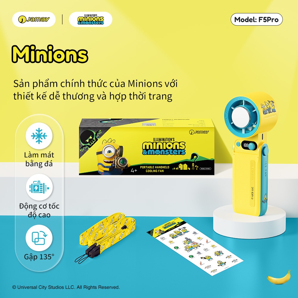 【Minions Jamay】 Quạt Cầm Tay Mini - Quạt Tích Điện Làm Lạnh Băng Pin trâu Gập135Độ Quạt đeo cổ F5Pro