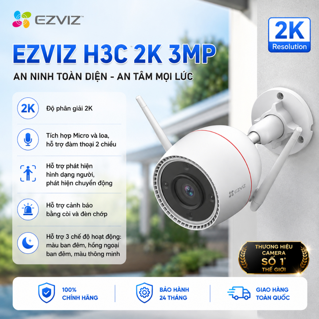 Camera Wifi ngoài trời EZVIZ H3C cố định, góc quan sát rộng độ phân giải 5MP/4MP/3MP/2MP chính hãng
