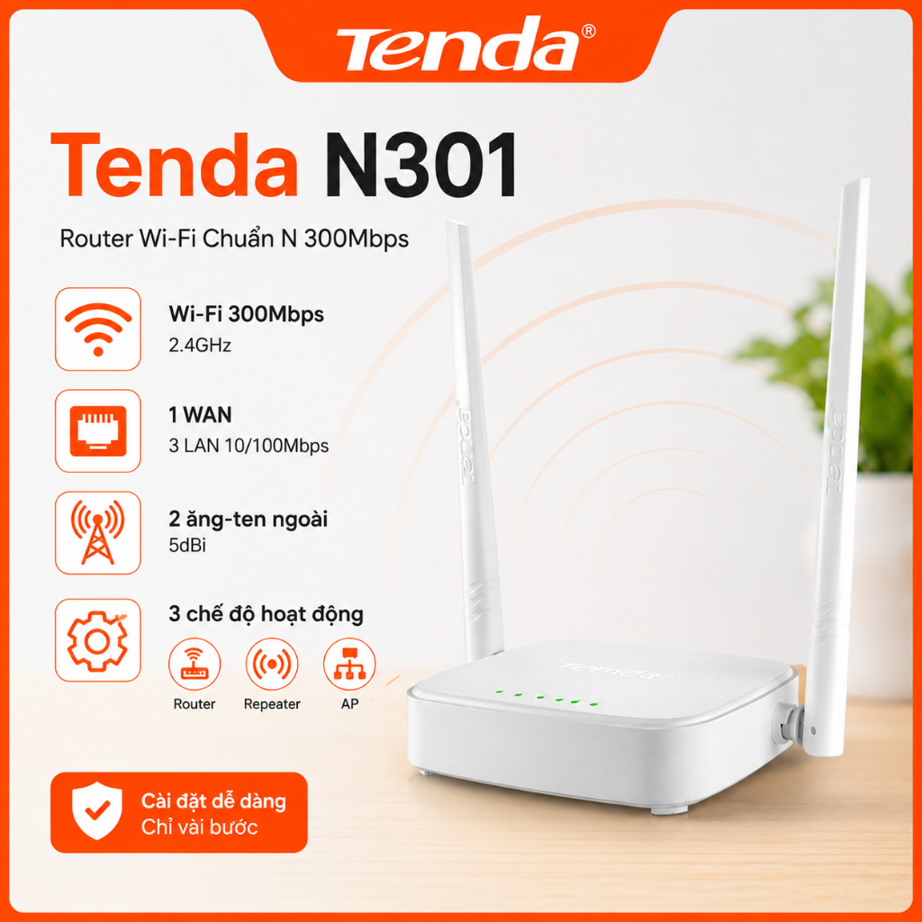 Bộ Phát Wifi Totolink N350RT, Tenda N301 Chuẩn N300Mbps 2 Râu - Hàng Chính Hãng