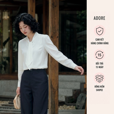 [ ADORE ] Sơ mi lụa trắng basic viền dây trang trí 613SH0016