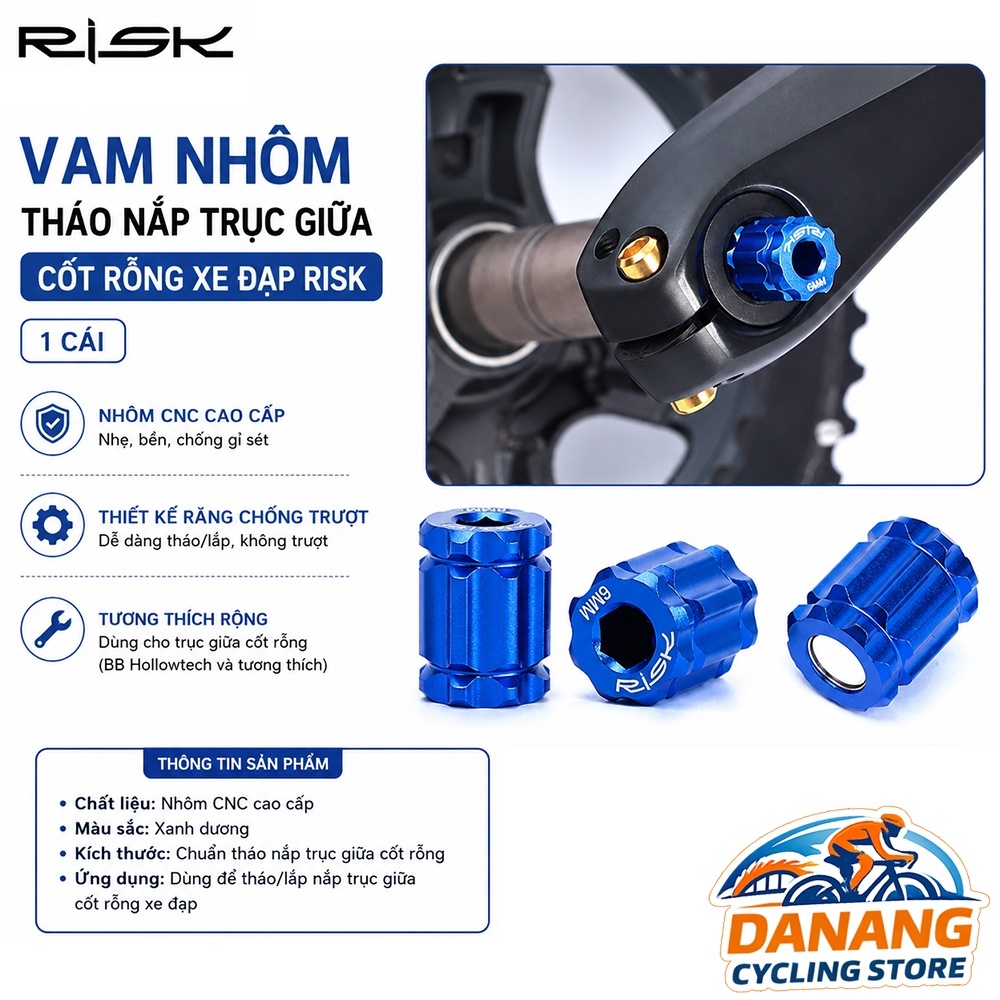 Vam Nhôm Tháo Nắp Trục Giữa Cốt Rỗng Xe Đạp RISK – Dụng Cụ Tháo BB Hollowtech II (1 Cái)