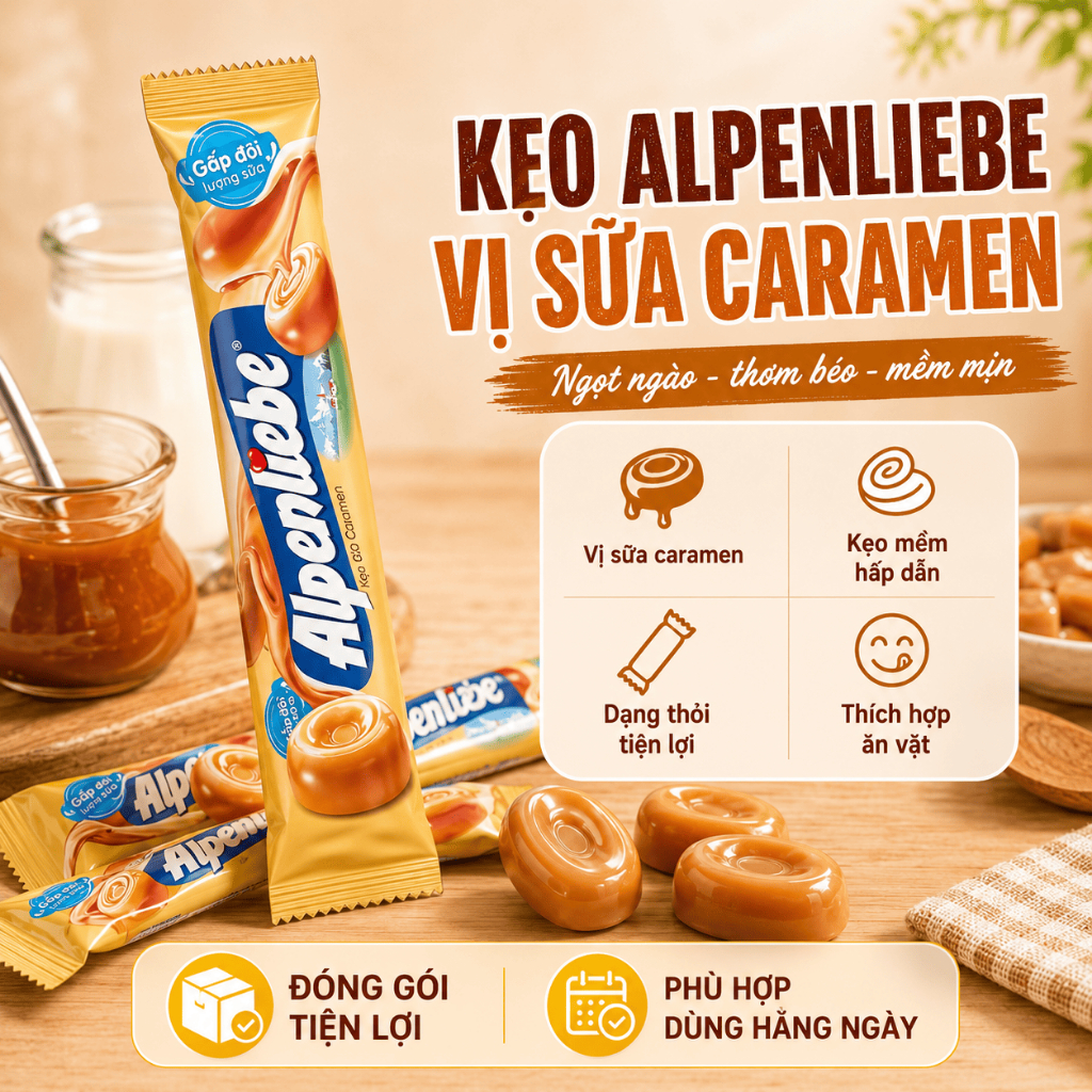 5 Thỏi Kẹo Sữa Alpenliebe (32g) Vị Nguyên Bản Sữa Caramen | Béo Sữa - Ngậy Caramen