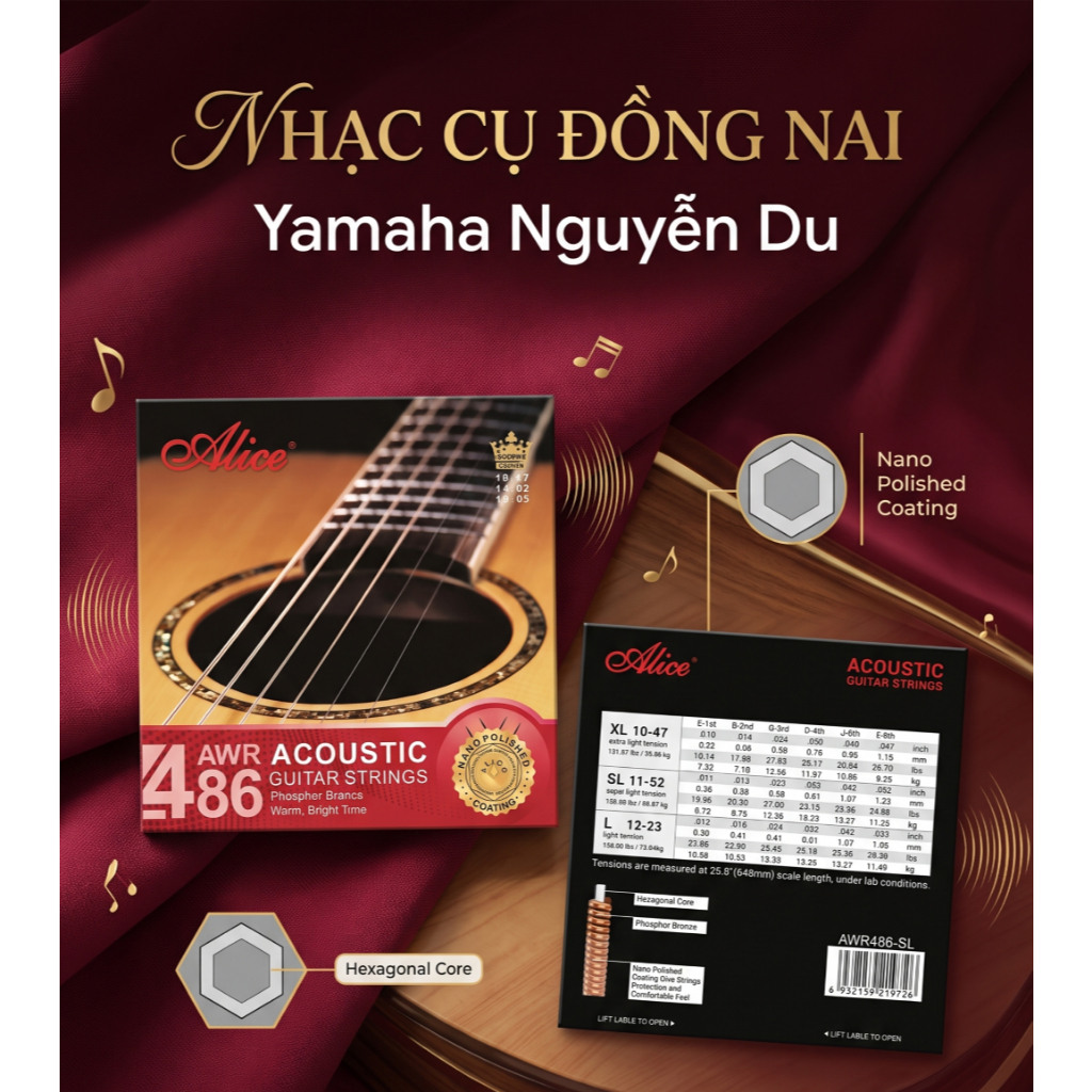 Alice AWR486 Acoustic Guitar Strings | Dây Đàn Acoustic Phủ Nano | Bộ 6 dây