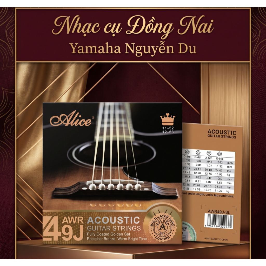 Alice AWR49J Acoustic Guitar Strings Dây Đàn Acoustic Phủ Nano Vàng | Bộ 6 dây
