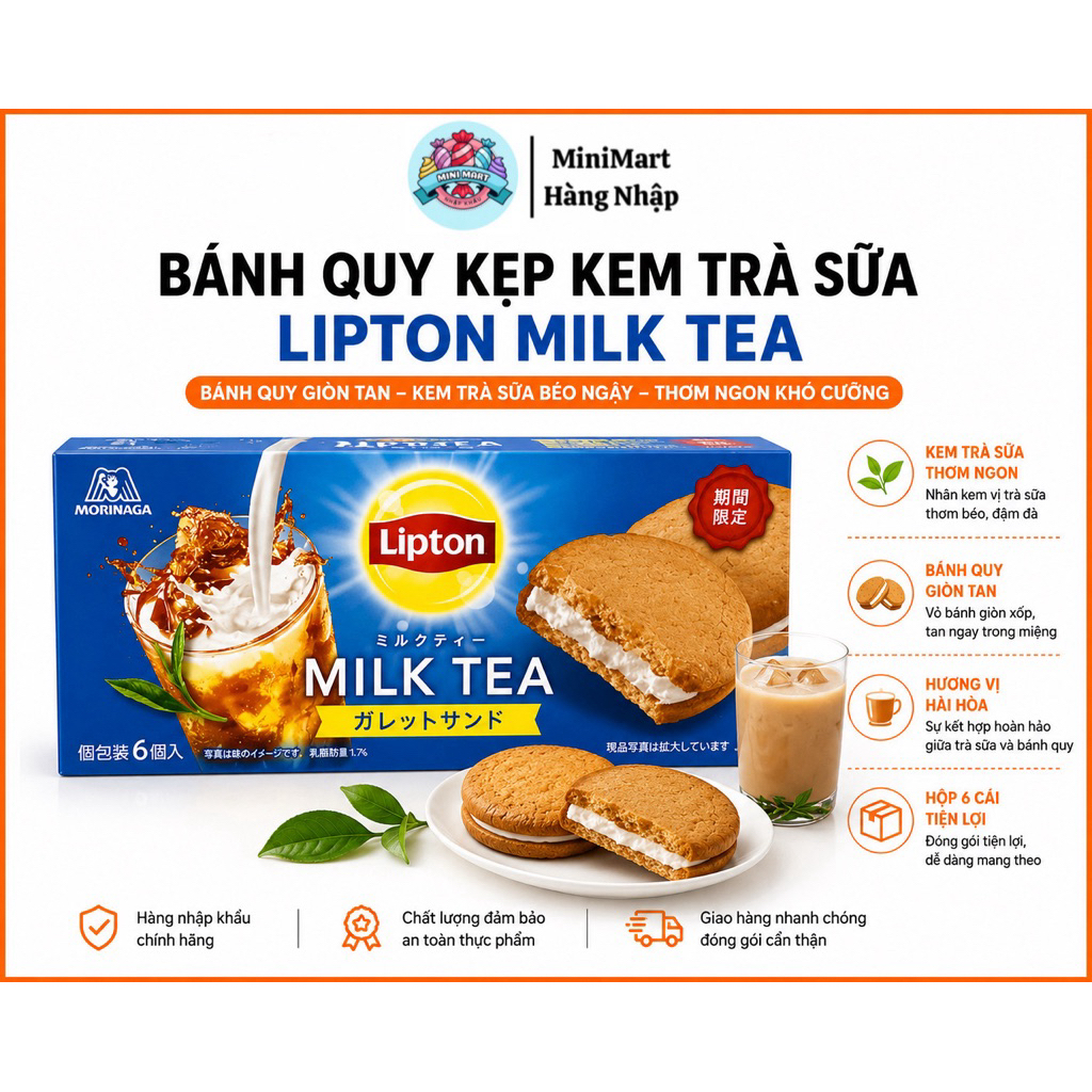 Bánh Quy Morinaga Lipton Milk Tea 6 Cái Nhật Bản – Bánh Quy Kem Vị Trà Sữa Lipton Thơm Béo