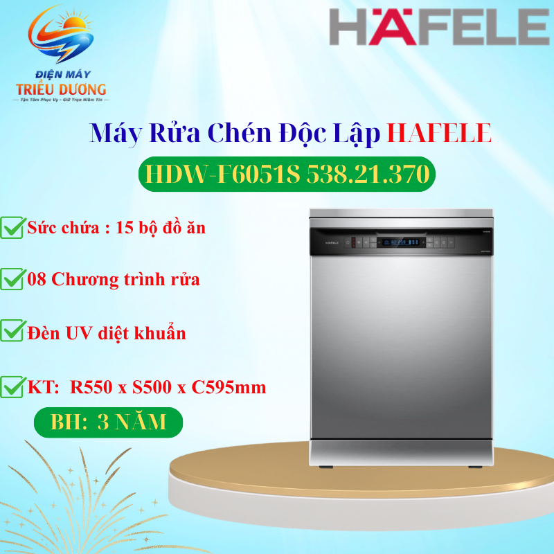 Máy Rửa Chén Hafele HDW-F6051S 538.21.370 Rửa Sạch Sâu Tiết Kiệm Điện Nước