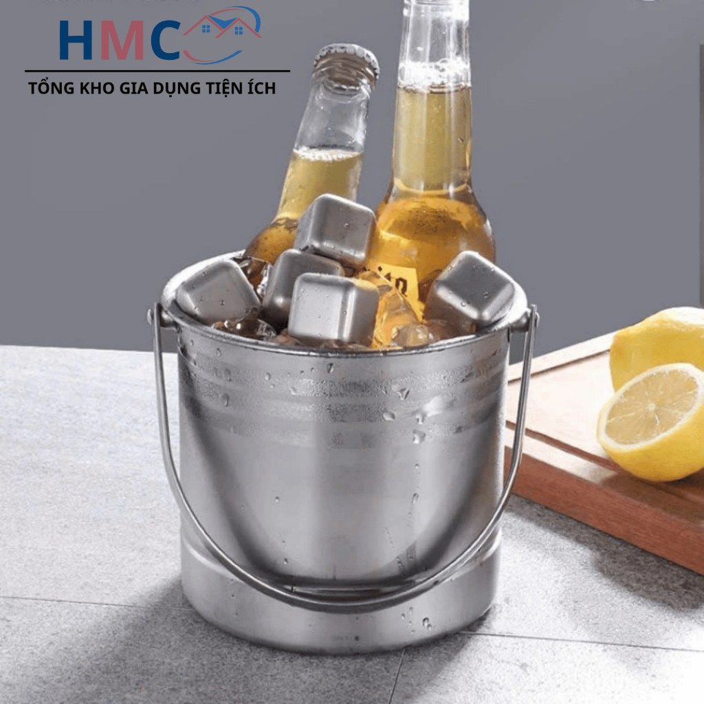 Xô inox Đựng Đá Có 2 Size 1 Lít & 3 Lít - Ngâm Lạnh Rượu