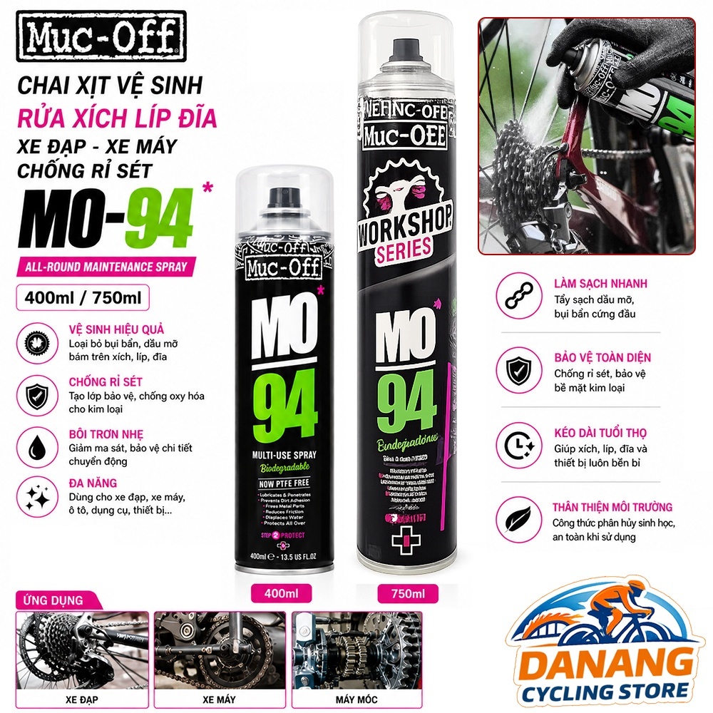 Chai Xịt Vệ Sinh Xích Líp Đĩa Xe Đạp, Xe Máy MUC-OFF MO-94 – Chống Rỉ Sét 400ml / 750ml