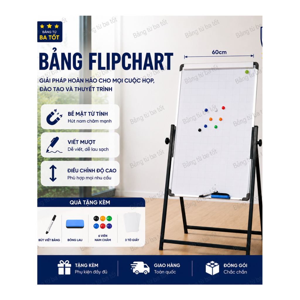 Bảng Flipchart eco 60x100cm Điều Chỉnh Độ Cao | Bảng Hội Thảo Từ Trắng Di Động Văn Phòng Trường Học