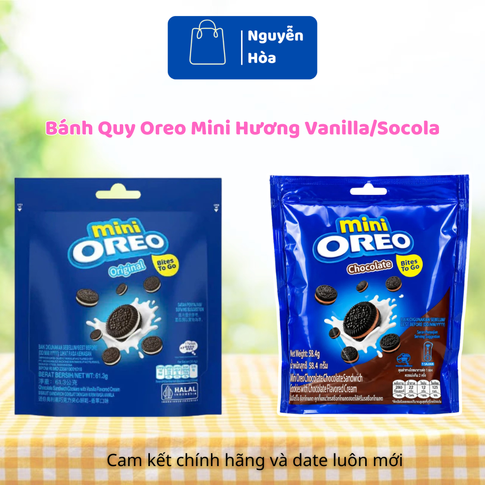 Combo 2 Gói Bánh Quy Oreo Mini Hương Vanilla / Socola (Túi Tiện Lợi) - Bánh Quy Kẹp Kem Oreo Mini Ăn