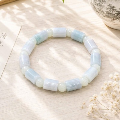 Vòng Cẩm Thạch Trụ Type A Bạch Ngọc Đá Tự Nhiên - Ngọc Trai Trường Thịnh
