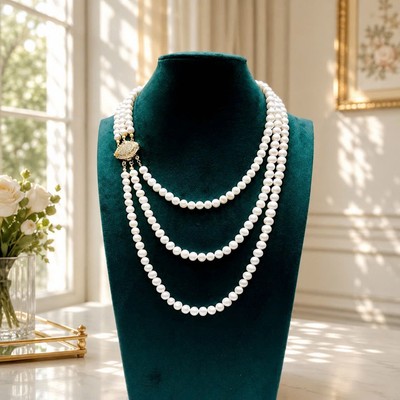 Chuỗi Ngọc Trai 8ly 3 Tầng Sang Trọng Khóa Đính Đá Lấp Lánh - Ngọc Trai Trường Thịnh