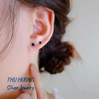 Nụ bông tai đá đen nhỏ xinh THJ cá tính - Chuẩn bạc ta