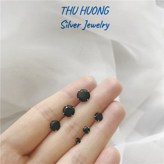 Nụ bông tai đá đen nhỏ xinh THJ cá tính - Chuẩn bạc ta