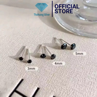 Nụ bông tai đá đen nhỏ xinh THJ cá tính - Chuẩn bạc ta