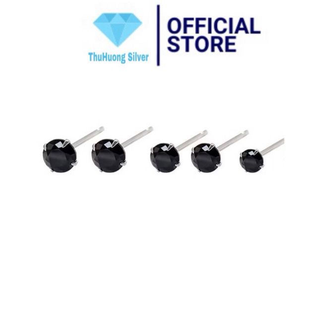 Nụ bông tai đá đen nhỏ xinh THJ cá tính - Chuẩn bạc ta
