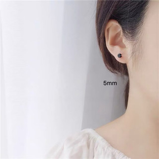 Nụ bông tai đá đen nhỏ xinh THJ cá tính - Chuẩn bạc ta