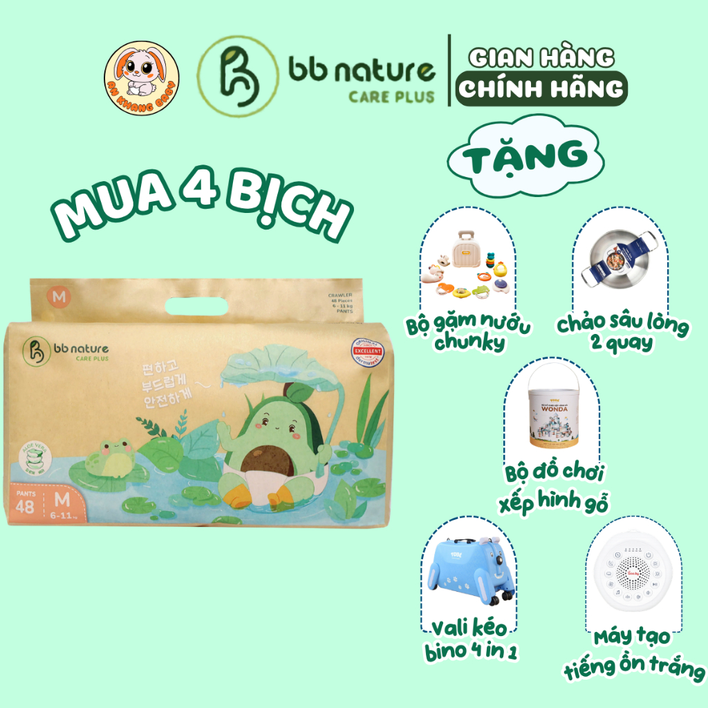 Combo 4 Bịch Tã Dán/Quần BB Nature Care Plus Sợi Tre Hữu Cơ, Co Giãn 360°,Size NB-4XL