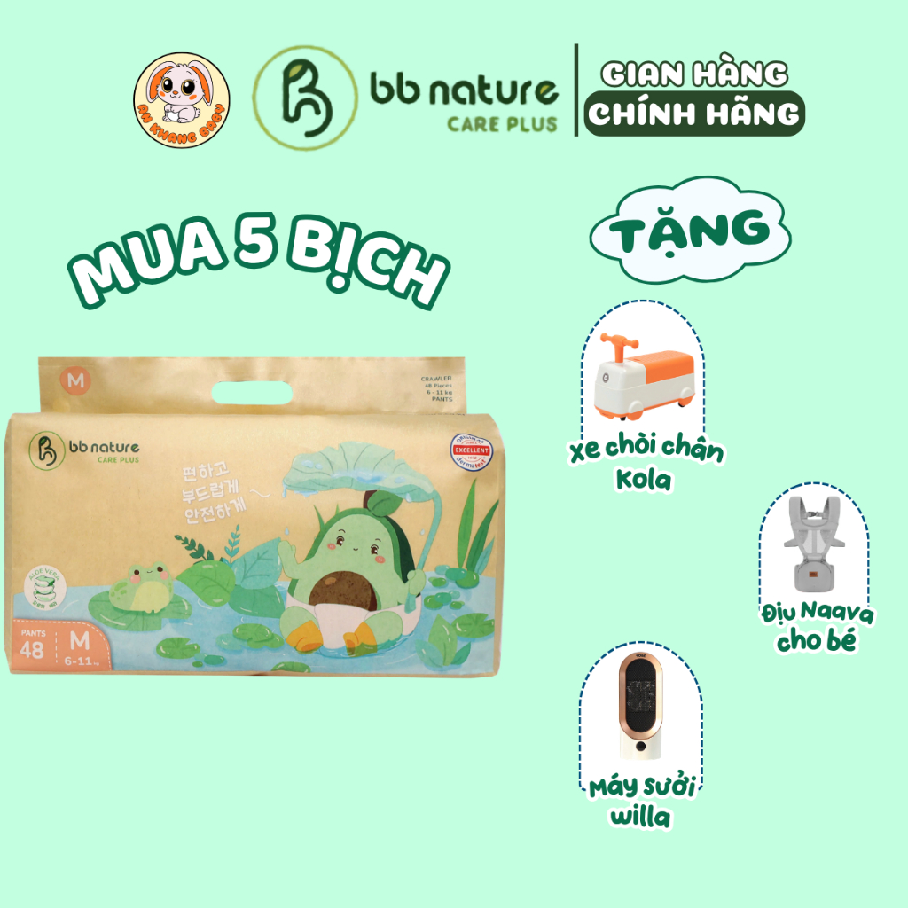 Combo 5 Bịch Tã Dán/Quần BB Nature Care Plus Sợi Tre Hữu Cơ, Co Giãn 360°,Size NB-4XL