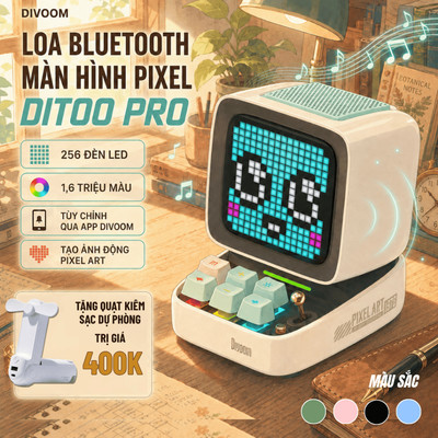 Loa Bluetooth DiToo Pro/ Plus Divoom, công suất đến 15W, màn hình LED 256 RGB 1.6 triệu màu đèn bàn phím-Chính hãng1năm
